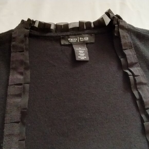 WHITE HOUSE BLACK MARKET Black 3/4 Sleeve Open Front CROPPED CARDIGAN Sz LARGE - Picture 3 of 6